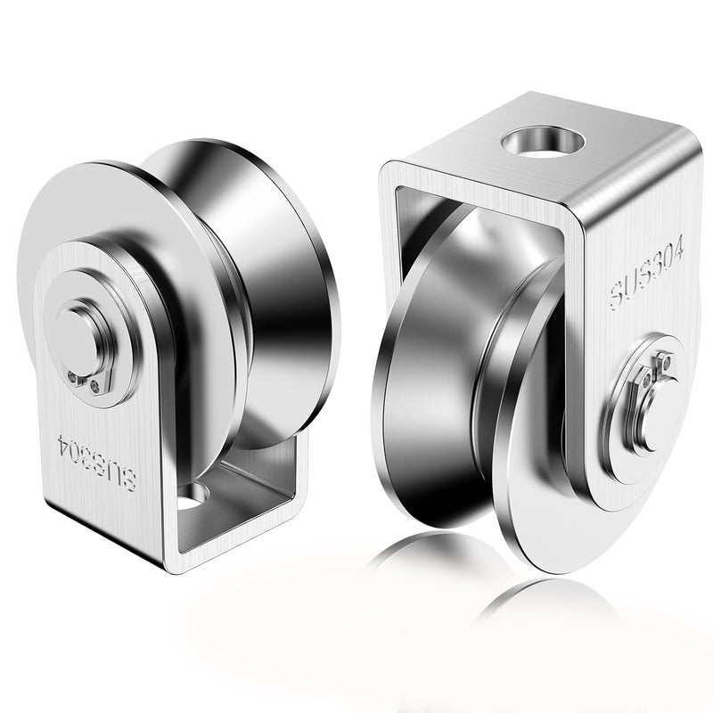 V-chen 2 Pack 2 Inch Pulley Block V Grooved Wheel Pulley, 304 Stainless Steel Pulley Roller, Heavy Duty Caster Wheels Sliding Gate Rollers for Material Handling and Moving Lifting Loading 880lb/400 Kg - Image 1